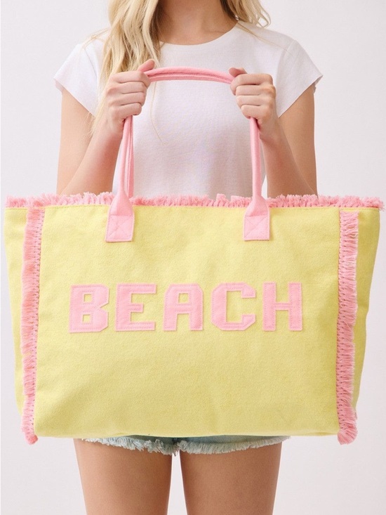 Handbags - Beach Tote Bag - Pink & Yellow
